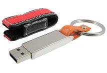 Red Black Leather Covered Metal Usb Drive Keyring Cd293