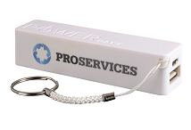 White keyring power bank printed with a logo Proservices