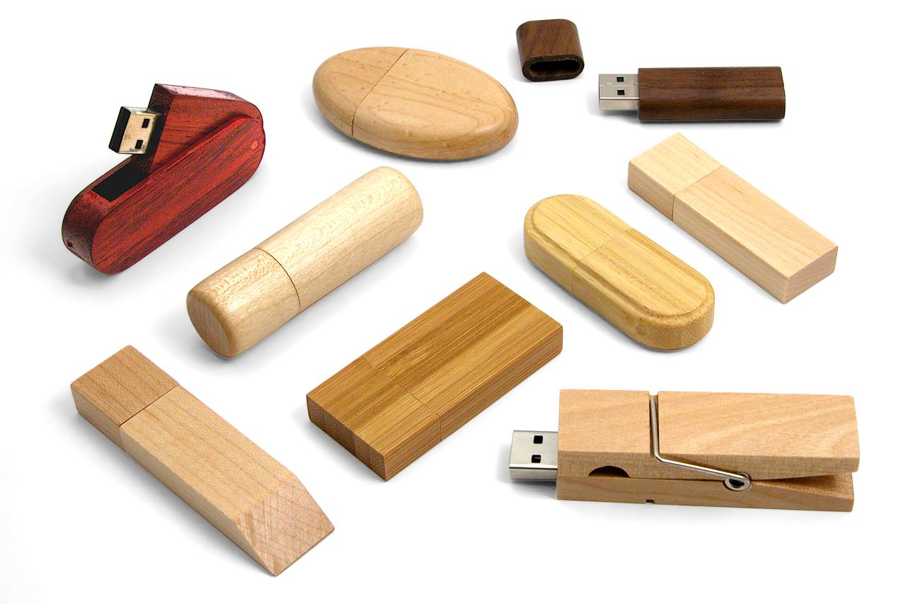 A selection of wooden USB sticks