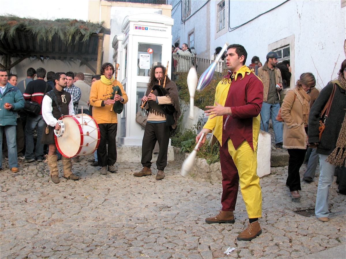 Juggler and traditional musicians at the Marvao Chestnut Festival