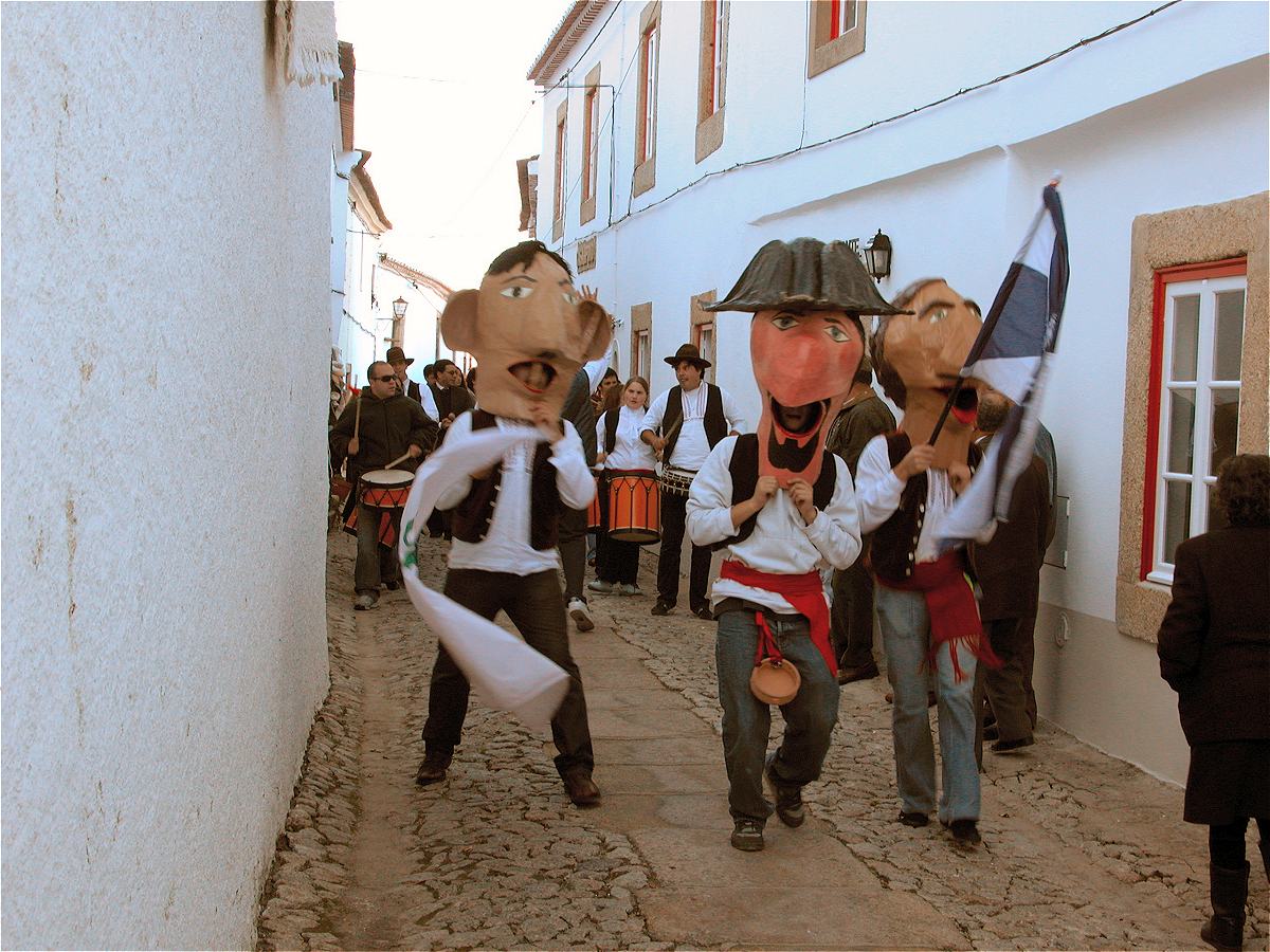 Masked traditional procession at the Marvao Chestnut Festival in Portugal