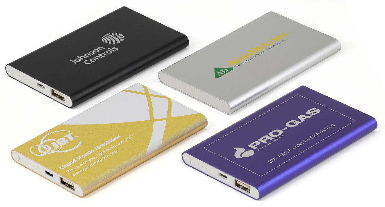 Portable Charger Power Banks in Black, Silver, Gold and Blue